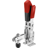 AMF 6800S - Vertical toggle clamp with safety latch with open clamping arm and horizontal base
