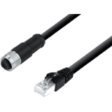 Connection cable female cable connector M12x1 - RJ45, TPE black, shielded