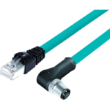 Connection cable male angled connector M12x1 - RJ45, TPE blue-green, shielded
