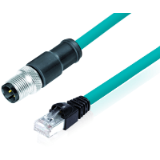 Connection cable male cable connector M12x1 - RJ45 connector, 360° shielding, TPE blue-green