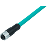 Female cable connector, TPE blue-green, overmolded, shielded