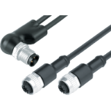 Male angled duo connector M12 x 1 – 2 female cable connectors M12 x 1