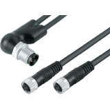 Male angled duo connector M12 x 1 – 2 female cable connectors M8 x 1