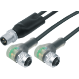 Male duo connector M12 x 1 – 2 female angled connectors M12 x 1 with LED, PNP