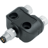 Twin distributor, male connector M8 x 1 – 2 female connectors M8 x 1, with fastening bores