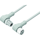 Connecting cable, male angled cable connector M12 x 1 - female angled cable connector M12 x 1, PP grey, stainless steel thread locking, for food and beverage, FDA conform