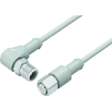 Connecting cable, male angled cable connector M12 x 1 - female cable connector M12 x 1, PVC grey, stainless steel thread locking, for food and beverage