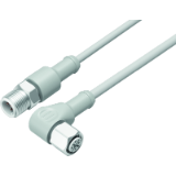 Connecting cable, male cable connector M12 x 1 - female angled cable connector M12 x 1, PP grey, stainless steel thread locking, for food and beverage, FDA conform