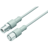 Connecting cable, male cable connector M12 x 1 - female cable connector M12 x 1, PP grey, stainless steel thread locking, for food and beverage, FDA conform