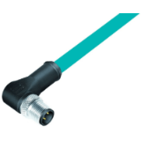 Male angled connector, overmolded, shielded, TPE blue-green