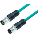 male cable connector M12x1 - male cable connector M12x1, 360° shielding, TPE blue-green