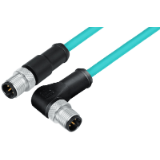 male cable connector M12x1 360° shielding - male angled connector M12x1, shielded, TPE blue-green