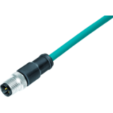 Male cable connector, overmolded, shielded, TPE blue-green