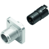 Male panel mount connector, rectangular flange, positioning possible, lockable