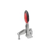 B0393 - Toggle clamps vertical with safety interlock with flat foot and adjustable clamping spindle, stainless steel